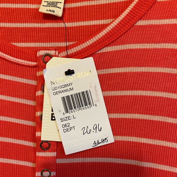 Billabong Juniors Coral with Cream Stripes Long Sleeve Mini Dress - L - Picture 6 of 9